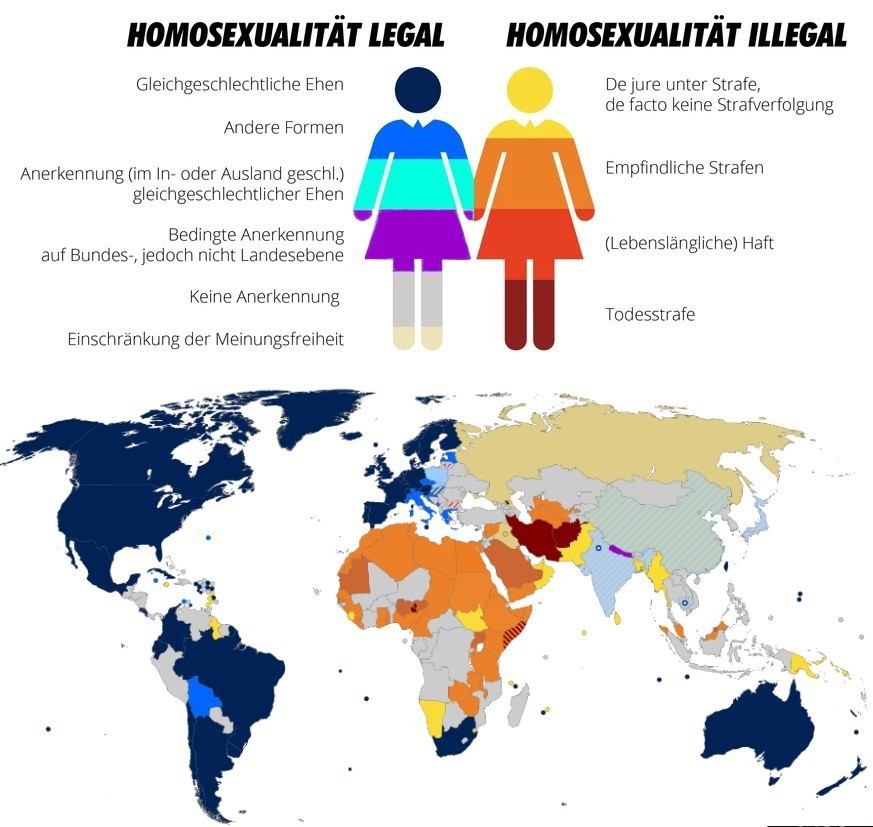 So ist Homosexualität in den verschiedenen Ländern und Regionen geregelt.