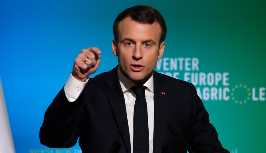 epa07389526 French President Emmanuel Macron delivers a speech at the opening of the International Agriculture Fair (Salon de l&#039;Agriculture) in Paris, France, 23 February 2019. EPA/CHARLES PLATIA ...