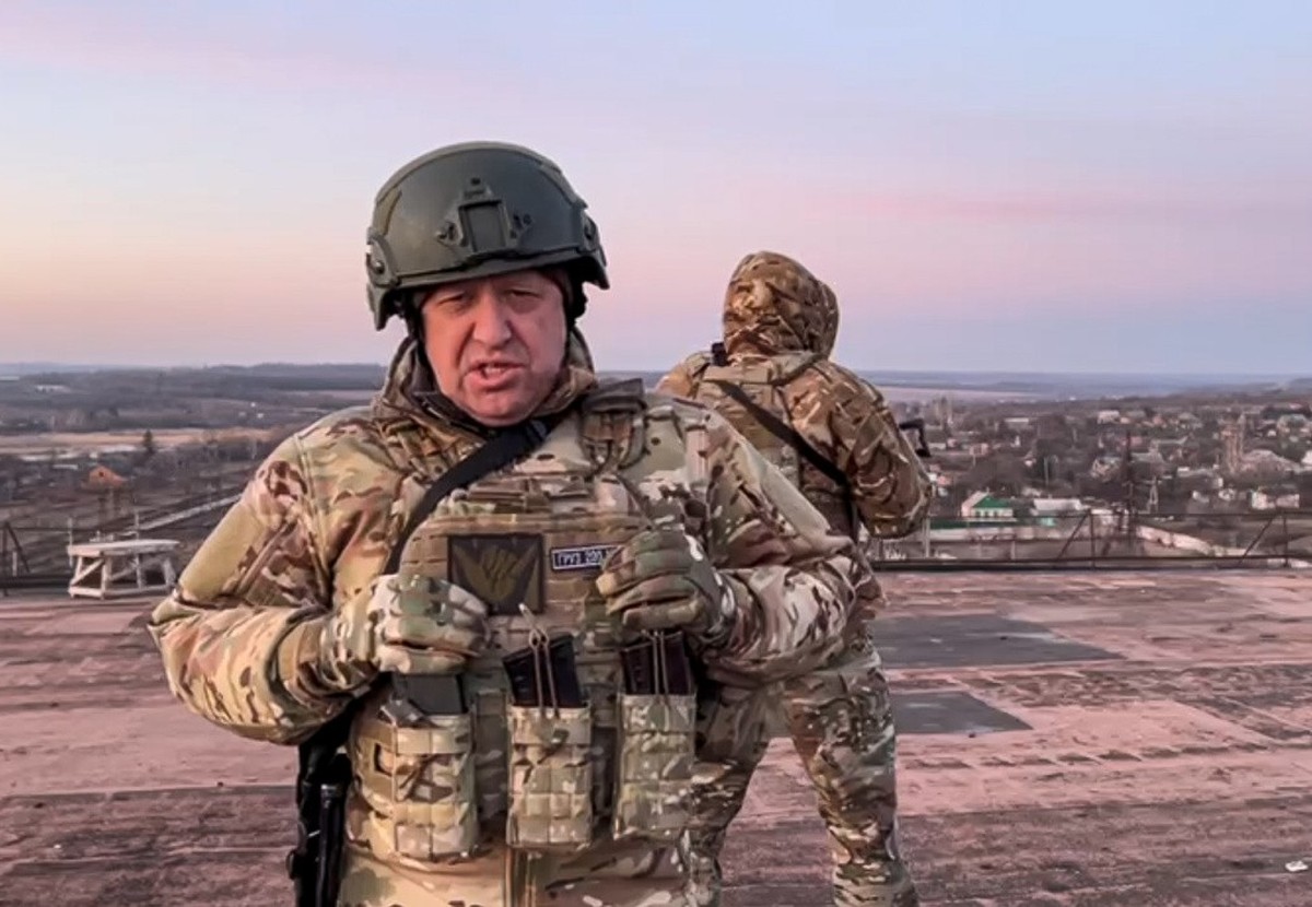 In this handout photo taken from video released by Prigozhin Press Service on Friday, March 3, 2023, Yevgeny Prigozhin, the owner of the Wagner Group military company, addresses to Ukrainian President ...