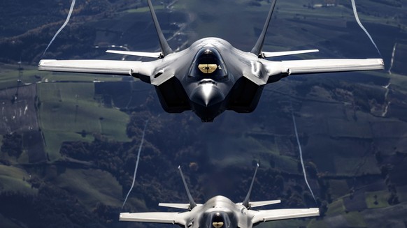 epa10319489 Italian Air Force multirole combat aircraft F35 during exercise Falcon Strike 2022, in Amendola, Italy, 21 November 2022 (issued 22 November 2022). F35s From Italy, U.S. and The Netherland ...
