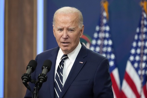 FILE - President Joe Biden speaks to the National Action Network Convention remotely from the South Court Auditorium of the White House, Friday, April 12, 2024, in Washington. President Biden&#039;s r ...
