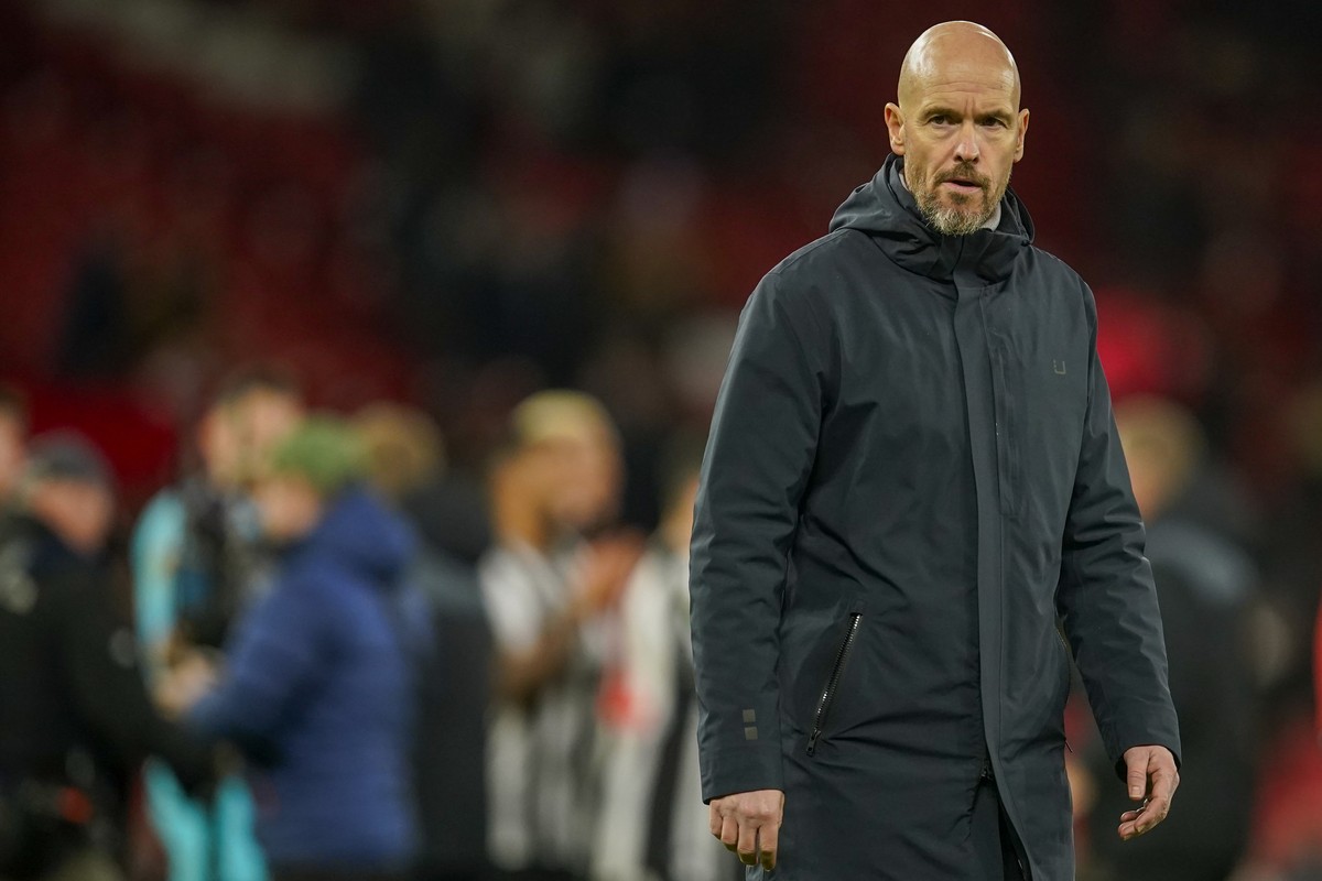 Manchester United's head coach Erik ten Hag leaves the pitch after the EFL Cup fourth round soccer match between Manchester United and Newcastle at Old Trafford stadium in Manchester, England, We ...