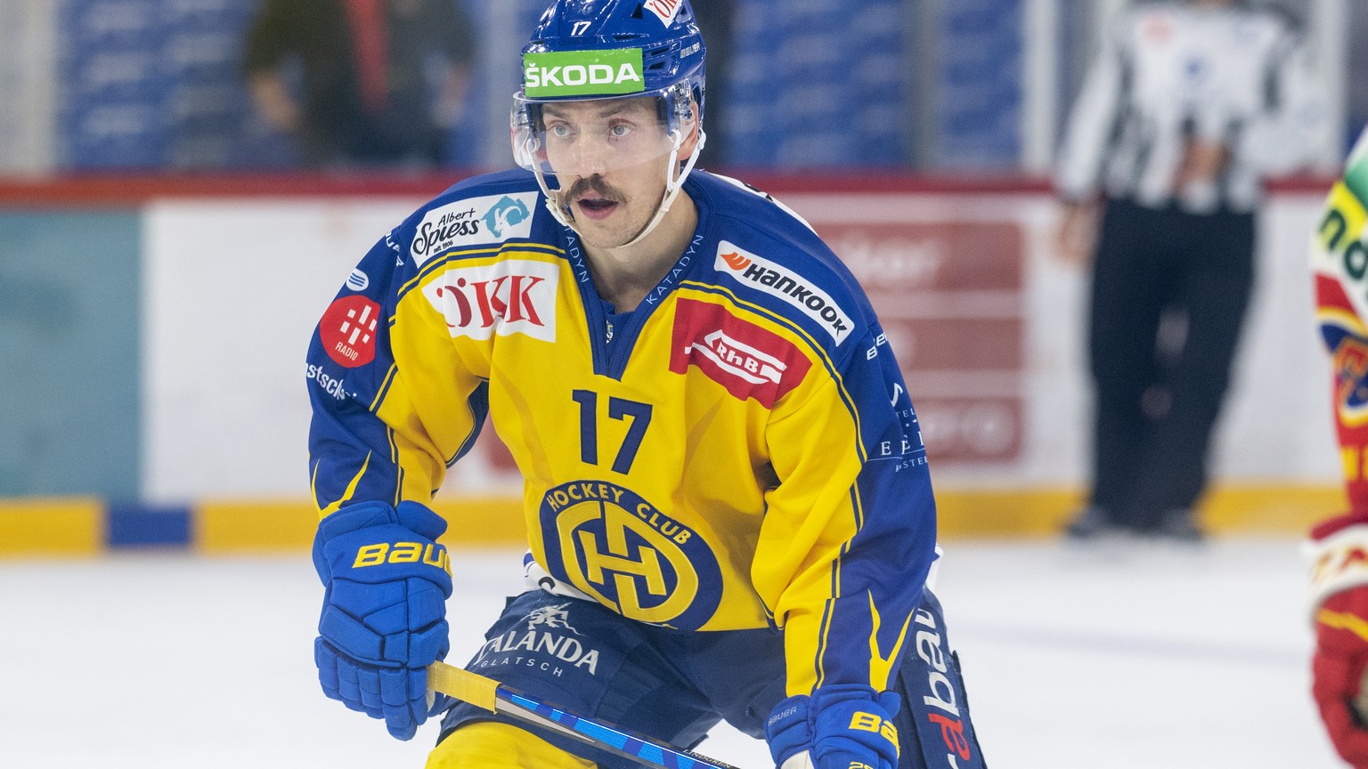 Davos-Spieler Perttu Lindgren waehrend einem Vorbereitungsspiel der National League, zwischen dem EHC Biel und dem HC Davos, am Mittwoch 23. September 2020 in der Tissot Arena in Biel. (KEYSTONE /Marc ...