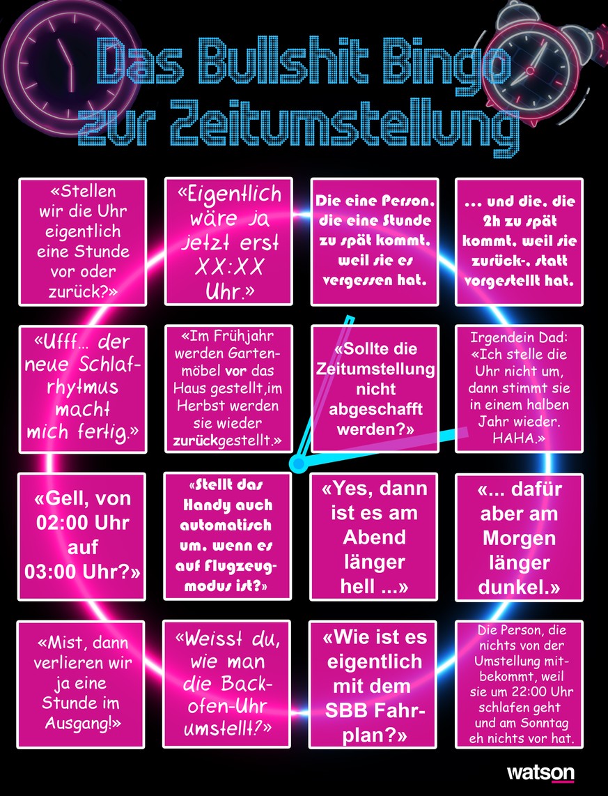 Zeitumstellung Bullshit-Bingo