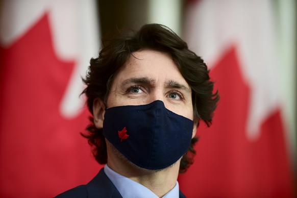 Canada&#039;s Prime Minister Justin Trudeau holds a press conference in Ottawa, Friday, March 5, 2021. (Sean Kilpatrick/The Canadian Press via AP)