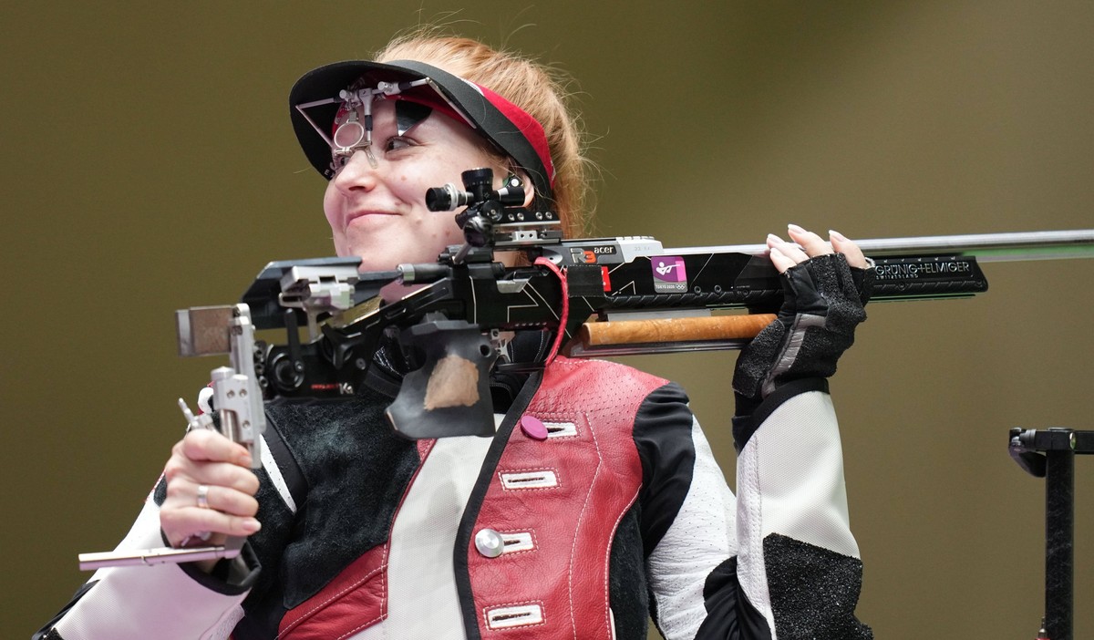 210731 -- TOKYO, July 31, 2021 -- Nina Christen of Switzerland celebrates after 50m Rifle 3 Positions women final match at Tokyo 2020 Olympic Games, Olympische Spiele, Olympia, OS in Tokyo, Japan, Jul ...