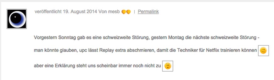 «Vorgestern Sonntag gab es eine schweizweite Störung, gestern Montag die nächste schweizweite Störung ...»