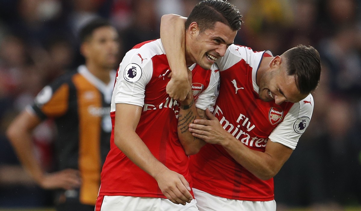 Football Soccer Britain - Hull City v Arsenal - Premier League - The Kingston Communications Stadium - 17/9/16
Arsenal's Granit Xhaka celebrates scoring their fourth goal 
Action Images via Reu ...