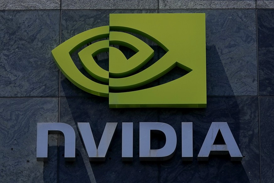 FILE - A sign on the Nvidia office building is shown in Santa Clara, Calif., on May 31, 2023. On Wednesday, June 5, 2024, Nvidia&#039;s market value toppped $3 trillion amid soaring demand for its sem ...