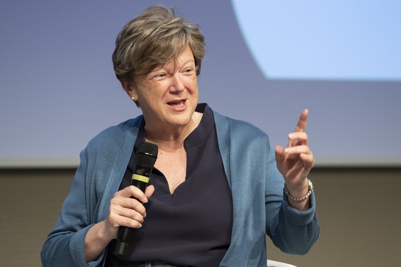 Isabelle Chassot, Direktorin Bundesamt fuer Kultur, spricht an der Delegeiertenversammlung Die Mitte, am Samstag, 26. Juni 2021, in Bern. (KEYSTONE/Peter Schneider)