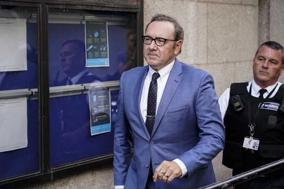 Actor Kevin Spacey arrives at the Old Bailey, in London, Thursday, July 14, 2022. Spacey appeared Thursday in a court in London after he was charged with sexual offenses against three men. The 62-year ...
