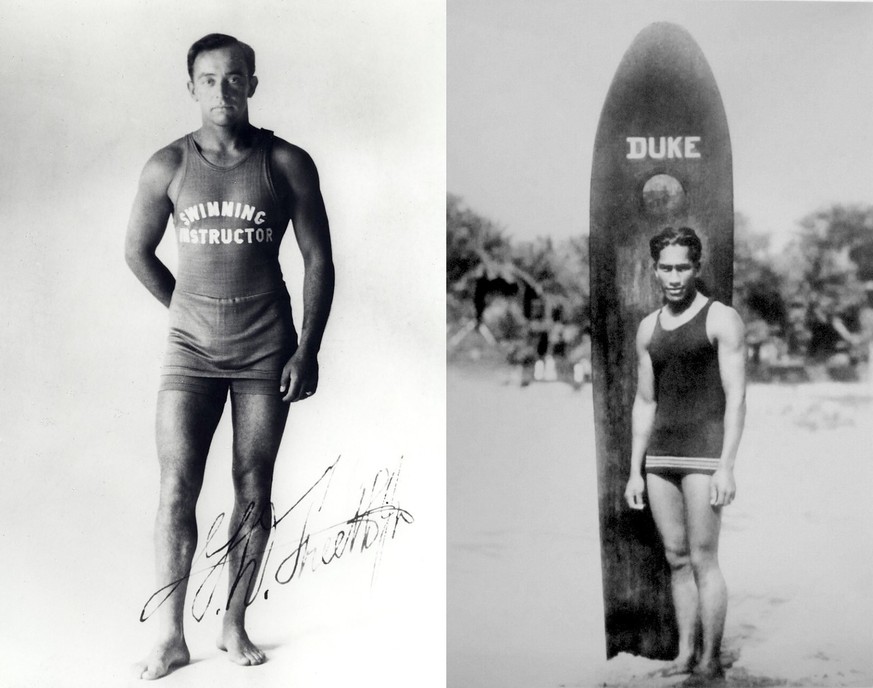 George Freeth (l.) und Duke Kahanamoku – zwei Hawaiianer brachten Anfang des 20. Jahrhunderts das Surfen nach Kalifornien.