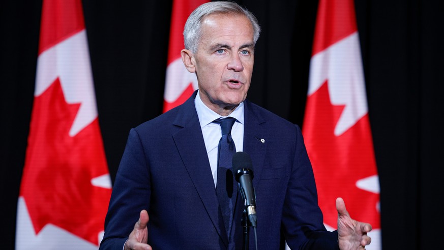 Canadian Prime Minister Mark Carney speaks to the media at a cabinet retreat in Banff, Alberta, Thursday, Sept. 10, 2026. (Jeff McIntosh/The Canadian Press via AP)
Canada Cabinet Retreat