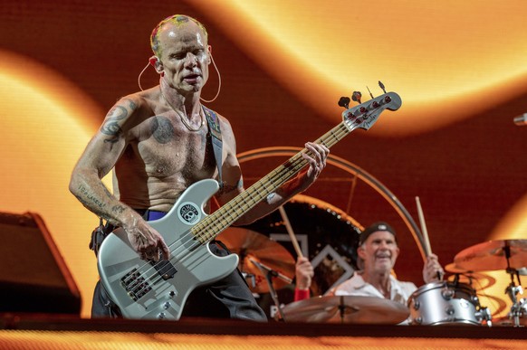 Flea of Red Hot Chili Peppers performs at Truist Park on Wednesday, Aug. 10, 2022, in Atlanta. (Photo by Paul R. Giunta/Invision/AP)
Anthony Kiedis