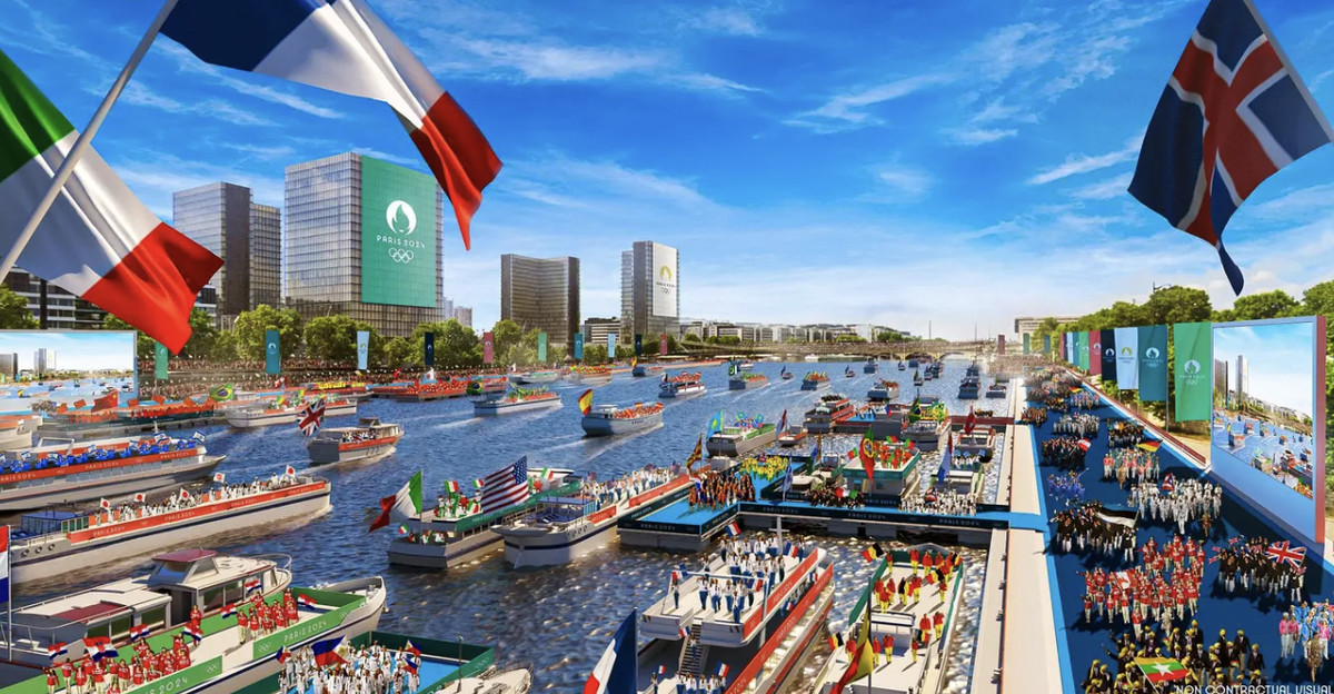A chaque pays son bateau pour le défilé de la cérémonie d'ouverture.