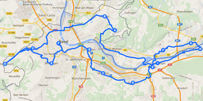 Die ungefähre Strecke der slowUp-Etappe rund um Basel.<br data-editable="remove">