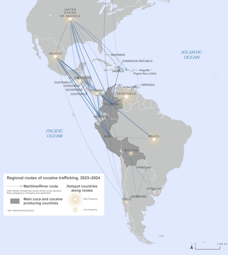 Wie Kokain auf den amerikanischen Kontinenten verteilt wird.