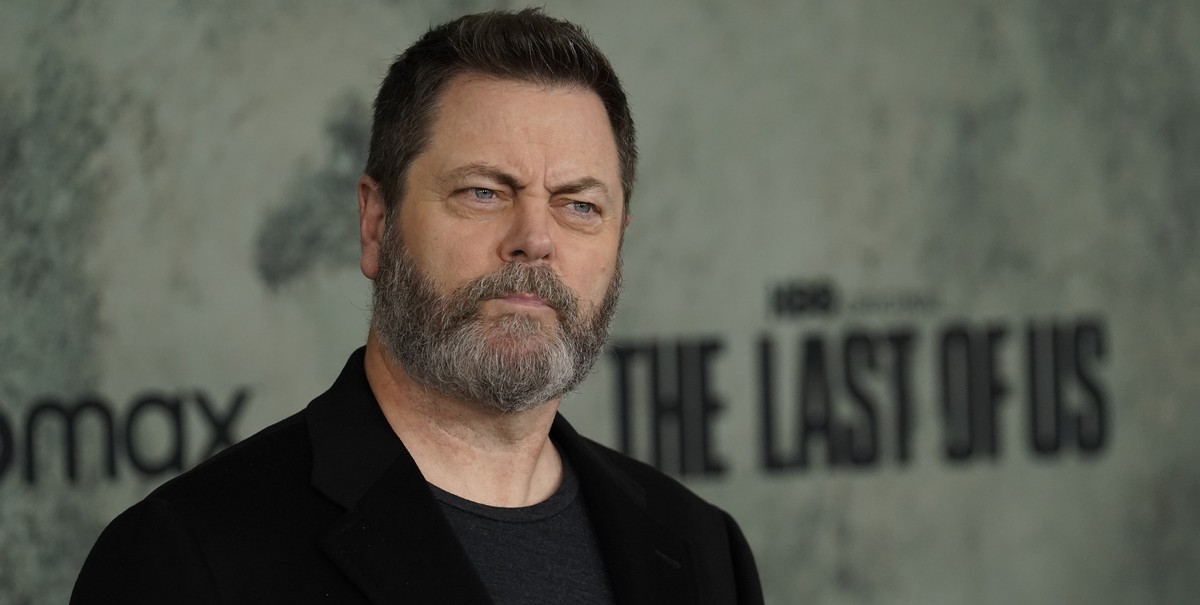 Nick Offerman, a cast member in "The Last of Us," poses at the premiere of the HBO series, Monday, Jan. 9, 2023, at the Regency Village Theatre in Los Angeles. (AP Photo/Chris Pizzello)
Nick ...