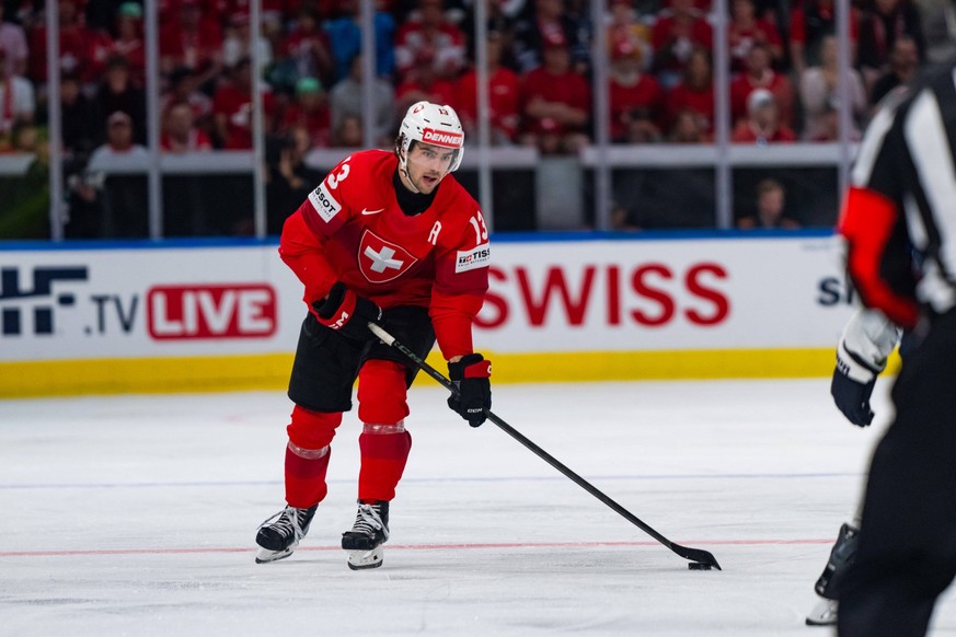 ZURICH, SWITZERLAND - MAY 26: Nico Hischier Switzerland, 13 during build-up play during the Preliminary Round - Group A Match 55 between Switzerland and Finland at the IIHF Ice hockey, Eishockey World ...