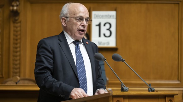 Bundesrat Ueli Maurer spricht waehrend der Wintersession der Eidgenoessischen Raete, am Dienstag, 13. Dezember 2022 im Nationalrat in Bern. (KEYSTONE/Anthony Anex)