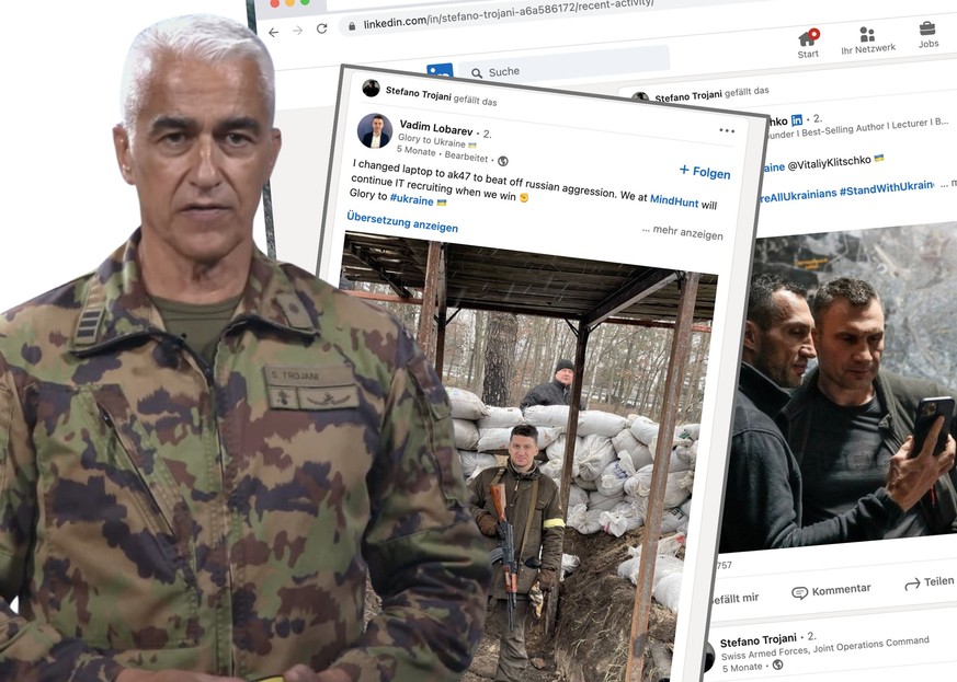 Stefano Trojani, Oberst im Generalstab, tritt in einem Erklärvideo der Schweizer Armee auf – und hat Spuren seiner privaten Social-Media-Aktivitäten gelöscht. Aus Gründen. 