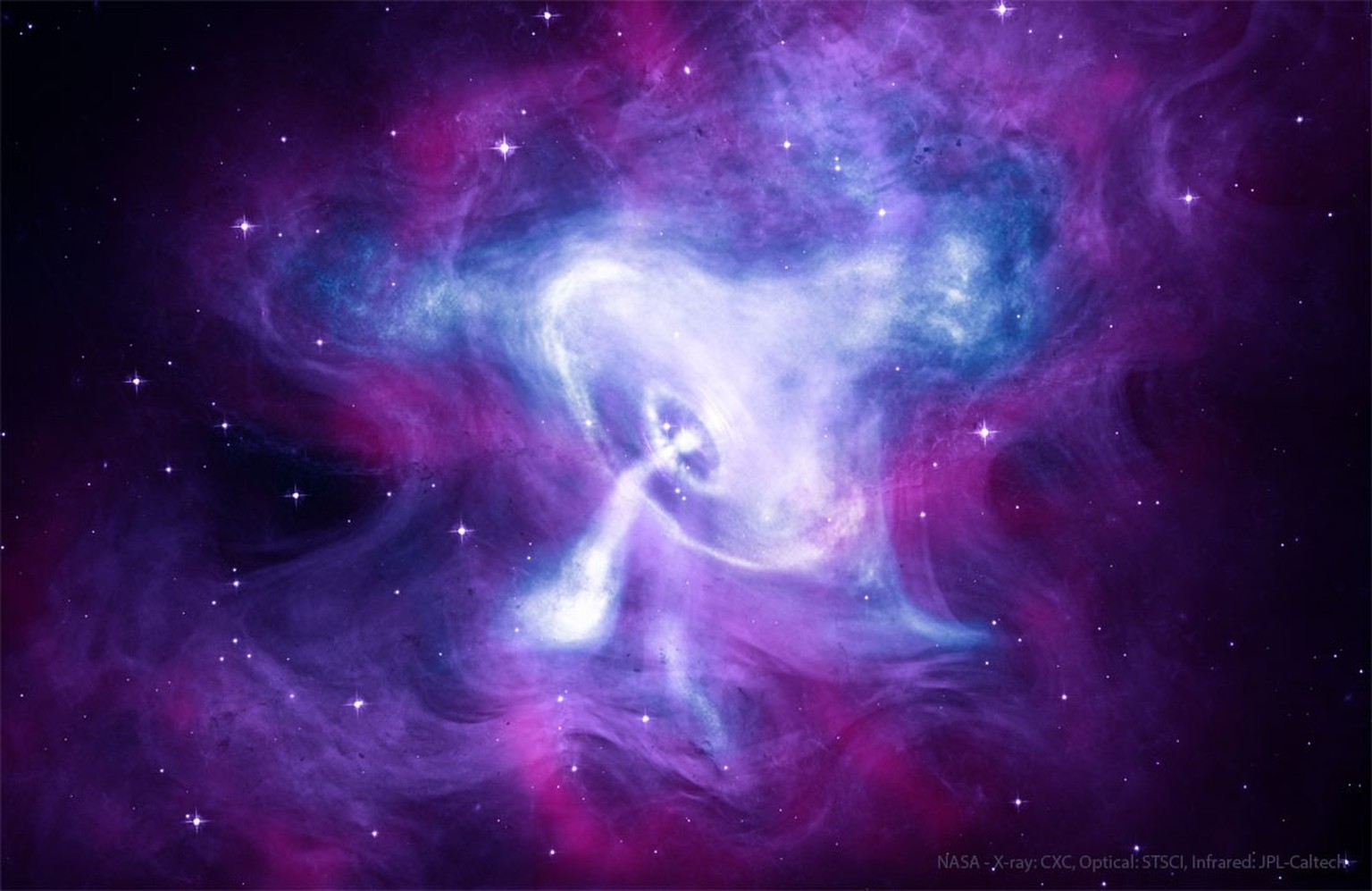 The Spinning Pulsar of the Crab Nebula
t the core of the Crab Nebula lies a city-sized, magnetized neutron star spinning 30 times a second. Known as the Crab Pulsar, it is the bright spot in the cente ...