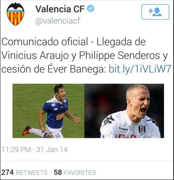 Es kam etwas überraschend: Warum sollte sich Valencia ausgerechnet mit dem notorisch verletzten Philippe Senderos verstärken? Ein Tweet des spanischen Klubs bringt uns da auf eine Idee. <strong>Der Verein begrüsste Senderos mit dem Bild von Fulhams Brede Hangeland.</strong> Dieser ist Captain der Cottagers, norwegischer Nationalspieler und ebenfalls Innenverteidiger. Vielleicht wollten die Spanier ja gar nicht Senderos verpflichten. Oder die Verantwortlichen dachten: Gross, kurzes blondes Haar, kräftig – diese Nordeuropäer sind ja schwieriger auseinander zu halten als Chinesen. Der falsche Tweet ist mittlerweile natürlich wieder gelöscht und durch <a href="https://twitter.com/valenciacf/status/429403255630622721/photo/1" target="_blank">einen mit dem richtigen Bild ersetzt</a> worden. Aber dank der Internetseite «<a href="http://www.whoateallthepies.tv/" target="_blank">Who ate all the pies</a>» ist der peinliche Fehler bis in alle Ewigkeiten online. (fox)