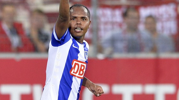 FREIBURG GERMANY - SEPTEMBER 19: Ronny of Hertha BSC celebrates his second goal during the Bundesliga match between SC Freiburg and Hertha BSC at Mage Solar Stadium on September 19, 2014 in Freiburg,  ...