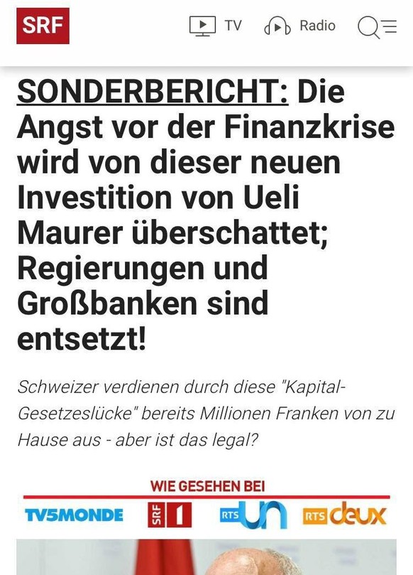 Die Betrüger imitieren das Design des SRF-Onlineauftritts.