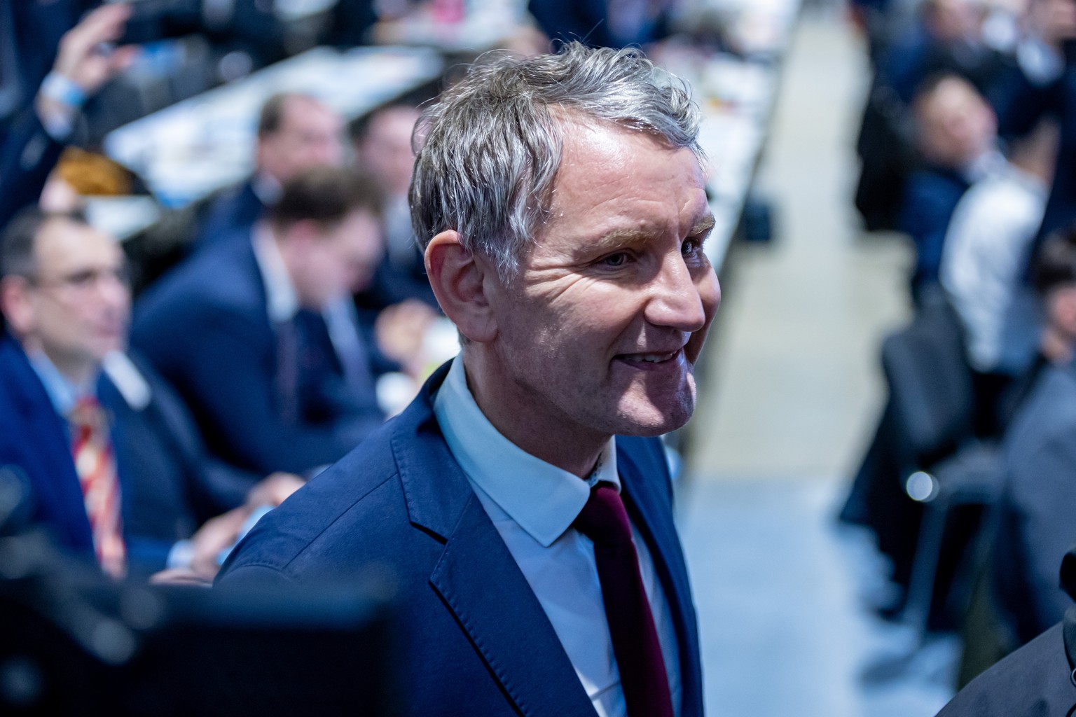epa11818224 Alternative for Germany party (AfD) faction chairman in the regional parliament of Thuringia Bjoern Hoecke attends the party&#039;s federal conference in Riesa, Germany, 11 January 2025. T ...