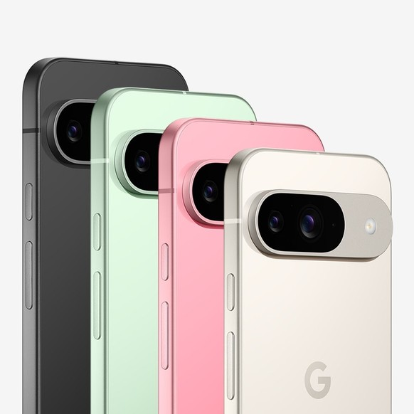 Das Pixel 9 kommt in diesen Farben: Obsidian, Wintergreen, Peony und Porcelain.