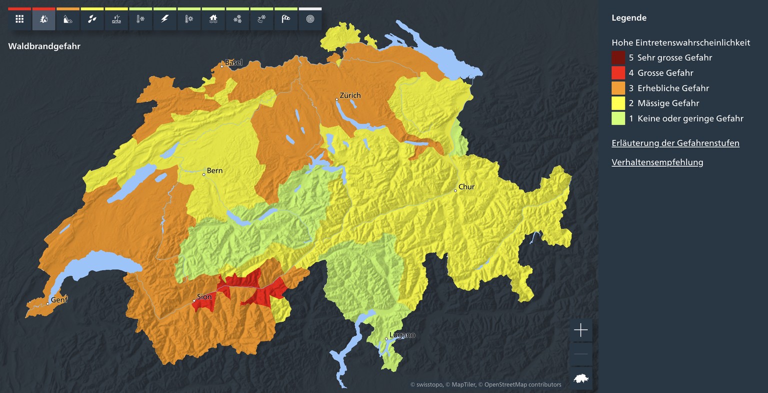 Waldbrandgefahr in der Schweiz am 8. Juli 2025.