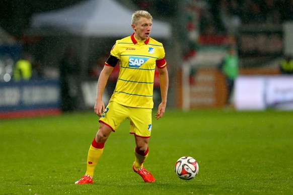 AUGSBURG, GERMANY - FEBRUARY 01: Andreas Beck of Hoffenheim controles the ball during the Bundesliga match between FC Augsburg and 1899 Hoffenheim at SGL Arena on February 1, 2015 in Augsburg, Germany ...