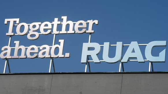 ARCHIVBILD ZUM STELLENABBAU DER RUAG IN EMMEN, AM DONNERSTAG, 27. FEBRUAR 2020 - Das Logo der Ruag anlaesslich der Bilanzmedienkonferenz vom Donnerstag 17. Maerz 2016 in der neuen Spacehalle in der RU ...