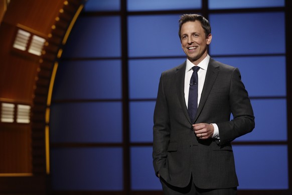 This Feb. 24, 2014 image released by NBC shows host Seth Meyers during the premiere of his new late night talk show, &quot;Late Night with Seth Meyers&quot; in New York. (AP Photo/NBC, Peter Kramer)