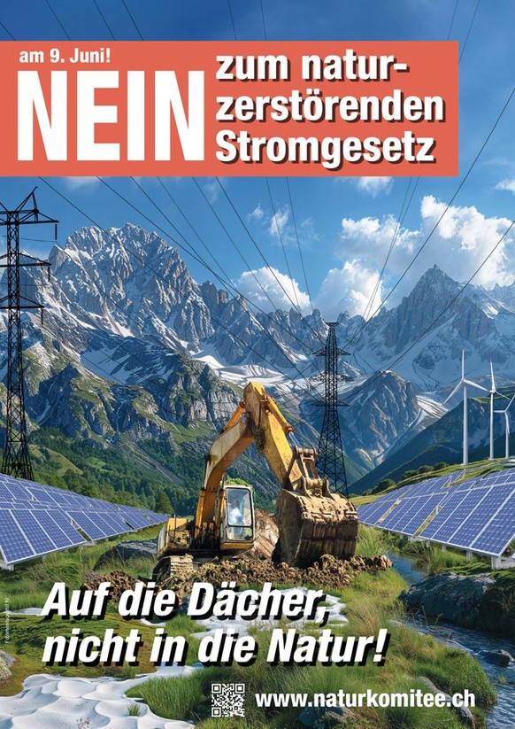 Plakate der SVP und der Gegner des Stromgesetzes über das am 9. Juni 2024 abgestimmt wird.