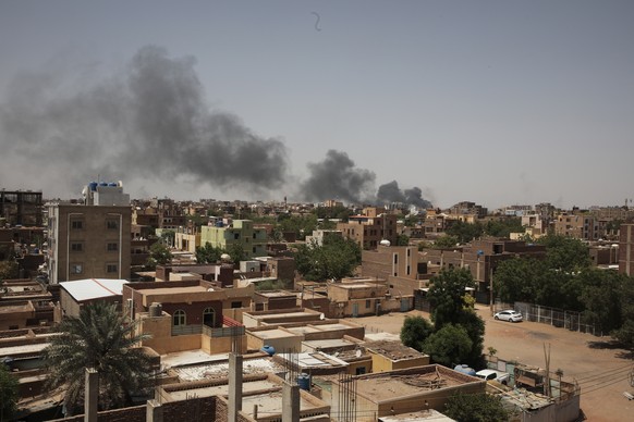 Smoke can be seen in Khartoum, Sudan, Saturday, April 22, 2023. Fighting in the capital between the Sudanese army and Rapid Support Forces resumed after an internationally brokered ceasefire failed.  ...