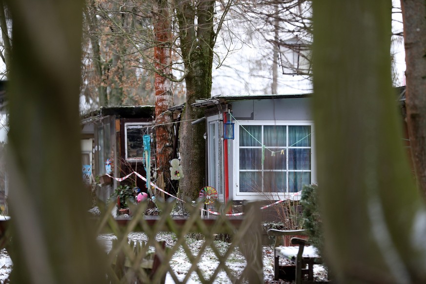 epa07331726 A general view of the crime scene at a campsite in Luedge, Germany, 30 January 2019. According to the police, a 56-year-old man from North Rhine-Westphalia and two other offenders are said ...