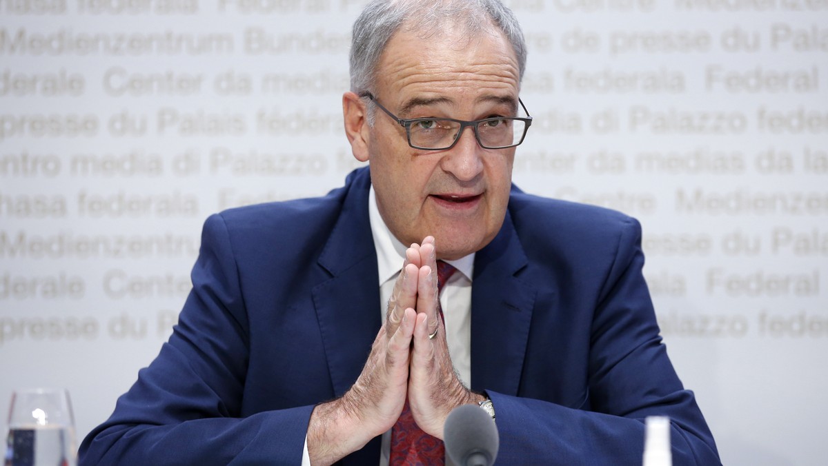 Bundespraesident Guy Parmelin spricht waehrend einer Medienkonferenz des Bundesrates zum EU-Rahmenprogramm fuer Forschung und Innovation "Horizon Europe", am Freitag, 17. September 2021, in  ...