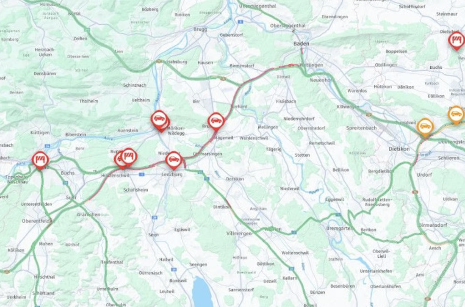 Durch den Aargau zog sich eine rote Staulinie.