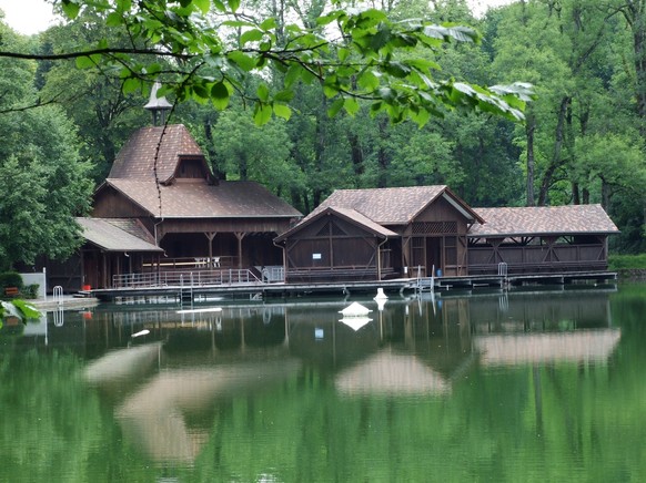 A wooden cottage on a lake Drei Weieren in the city of St. Gallen, Switzerland xkwx alt, architecture, background, baum, beautiful, building, cabin, chapel, church, cottage, country, countryside, cult ...