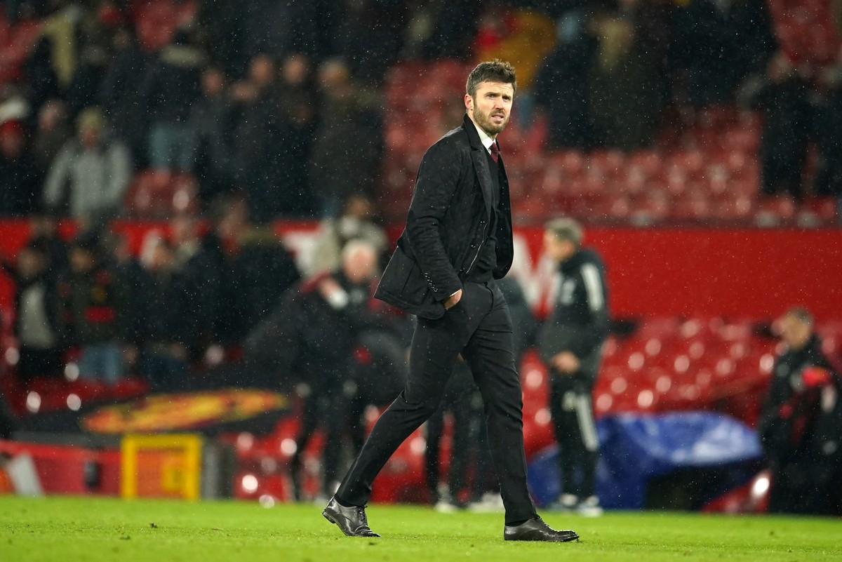 FILE - Manchester United's temporary coach Michael Carrick walks off the pitch at the end of the English Premier League soccer match between Manchester United and Arsenal at Old Trafford stadium  ...