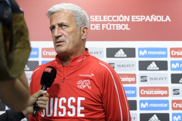 Switzerland&#039;s head coach Vladimir Petkovic speaks during a press conference before a training session on the eve of an international friendly soccer match between Spain and Switzerland at La Cera ...