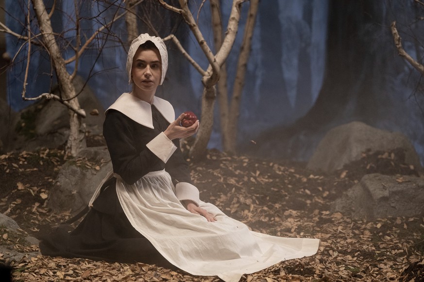 This image released by A24 shows Lily Collins in a scene from &quot;MaXXXine.&quot; (Justin Lubin/A24 via AP)