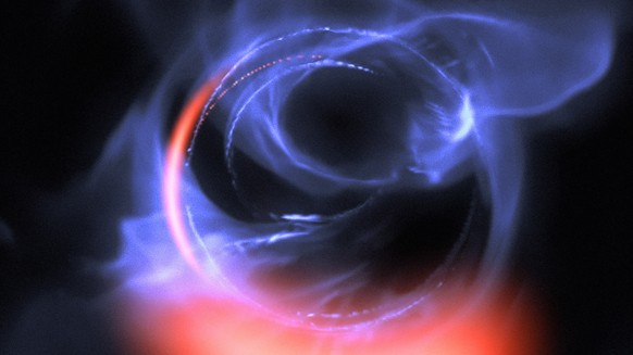 epa07132859 An undated handout photo made available by the European Southern Observatory (ESO) on 31 October 2018 shows a visualisation of gas swirling around a solar mass black hole. ESO&#039;s exqui ...
