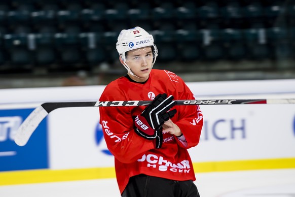 ARCHIV -- ZUM START DER EISHOCKEY WM AM FREITAG, 10. MAI 2019, STELLEN WIR IHNEN FOLGENDES BILDMATERIAL ZUR VERFUEGUNG Â Switzerland&#039;s forward Philipp Kurashev reacts during a training camp of S ...