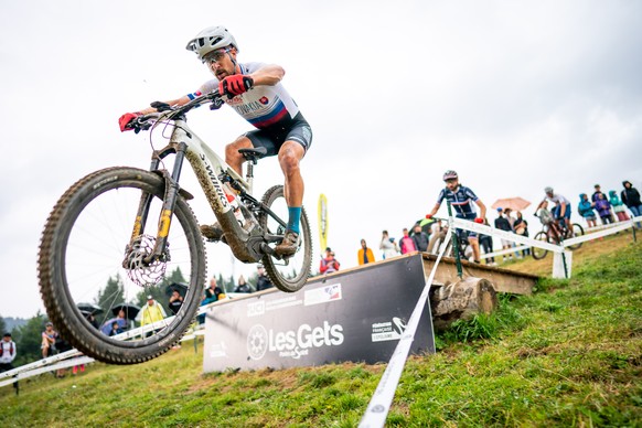Peter Sagan from Slovakia, in action during the UCI Ebike MTB Mountain Bike World Championship, on Friday, August 26, 2022, in Les Gets, France. (KEYSTONE/Maxime Schmid)