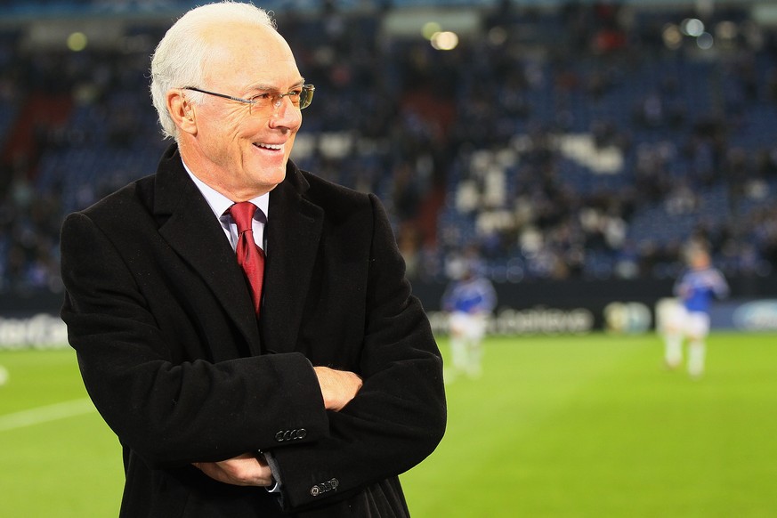 GELSENKIRCHEN, GERMANY - NOVEMBER 24: Franz Beckenbauer smiles during the UEFA Champions League group B match between FC Schalke 04 and Olympique Lyonnais at Veltins Arena on November 24, 2010 in Gels ...