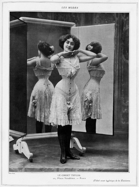 Französische Korsett-Werbung, Paris, 1908.