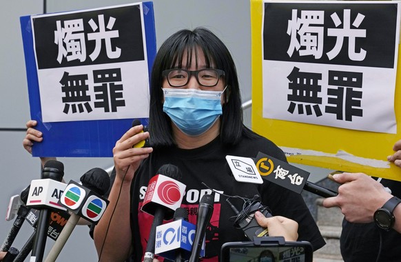 FILE - Chow Hang Tung, Vice Chairperson of the Hong Kong Alliance in Support of the Democratic Patriotic Movements of China, leaves after being released on bail at a police station in Hong Kong, June  ...